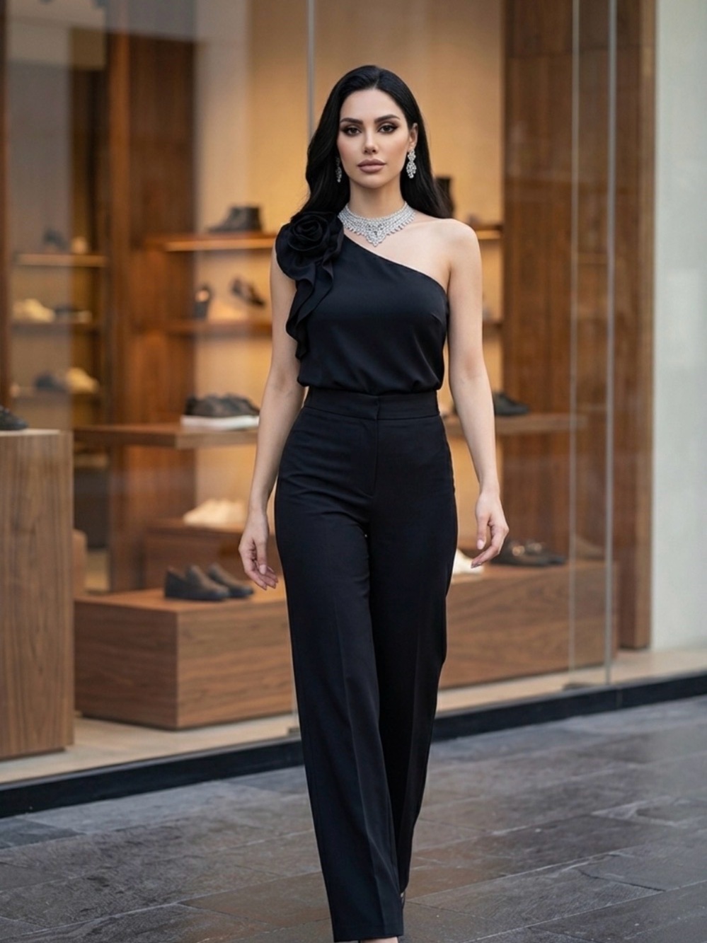 Milk & Honey Black Flower One-Shoulder Top - Picture 2 of 8